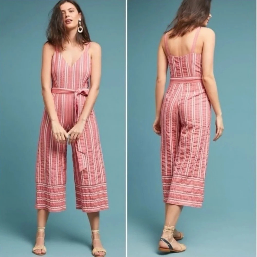 Anthropologie ett:twa Robin wide leg culotte jumpsuit red medium NO BELT